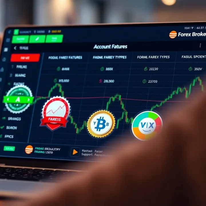 Evaluating Forex Broker Features and Services in Pakistan Comparison of forex broker features showing regulatory badges, account types, and customer support icons