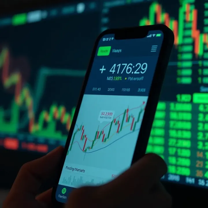 Mobile device displaying various financial charts and trading statistics for Pakistani market