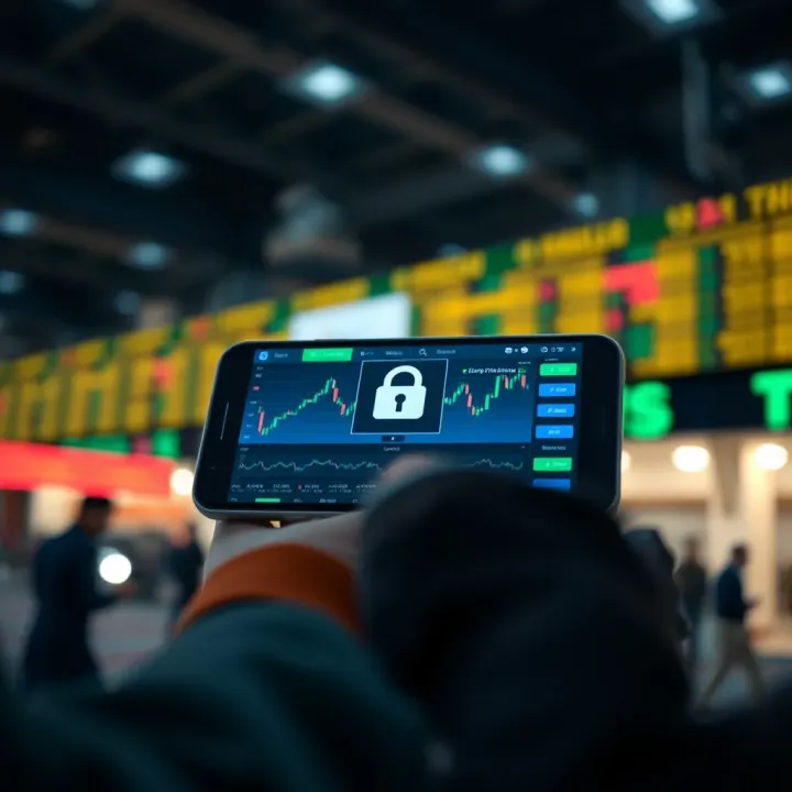 Secure mobile trading platform emphasizing encryption and safety measures for investment transactions