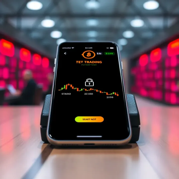 Secure Trading Platform for Safe Investments Secure mobile device showing encrypted trading platform with financial data protection symbols