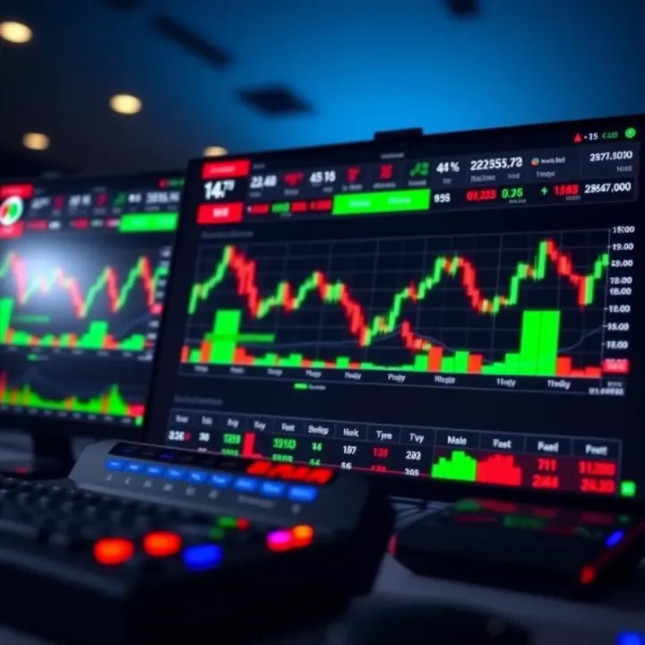 Overview of a digital trading platform dashboard showing stock charts and market data