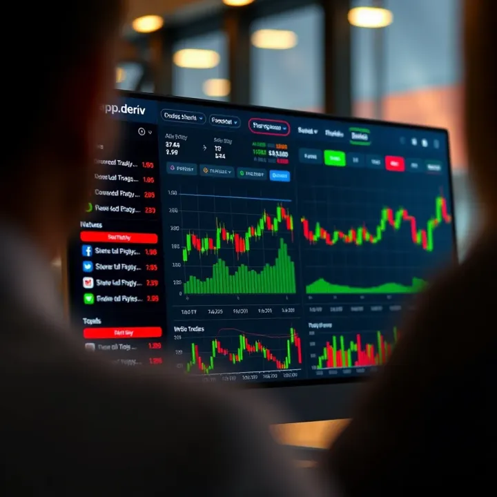 User interface of app.deriv displaying various trading options and tools