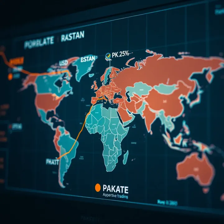 Political and Market Drivers Impacting USD to PKR Exchange Rate Political and market factors influencing currency rate changes visualized on a global map