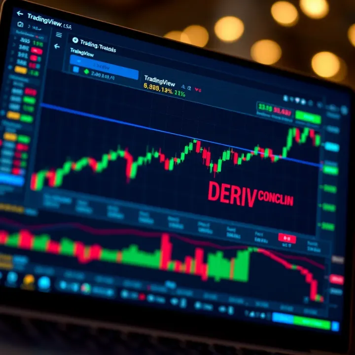 TradingView chart interface with technical indicators overlay on Deriv platform screen