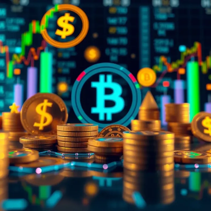 Illustration of digital coins and currency symbols representing diverse investment options