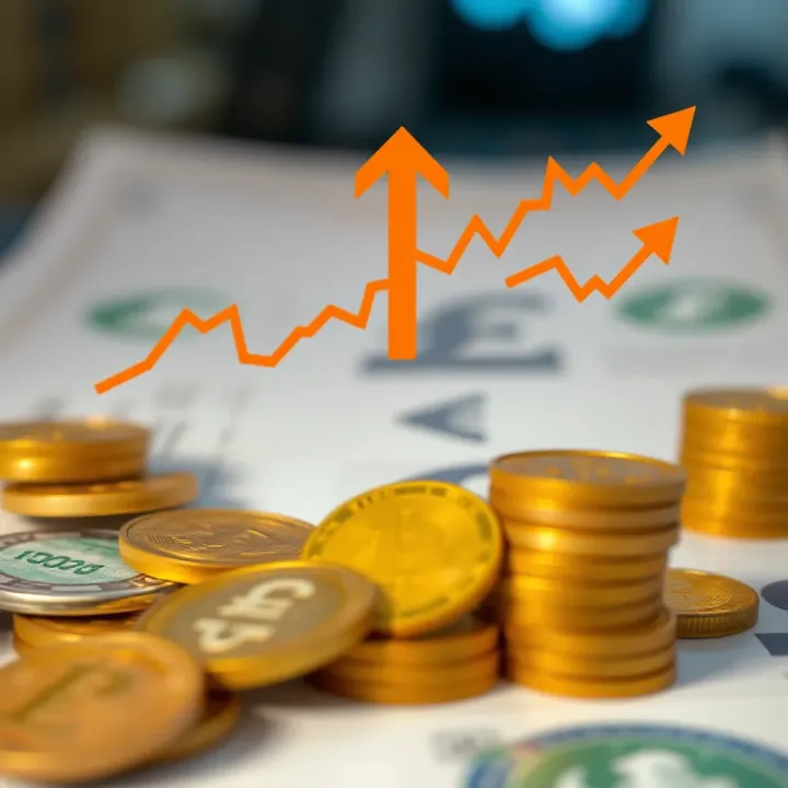 Illustration of economic factors influencing currency fluctuations with arrows and currency symbols