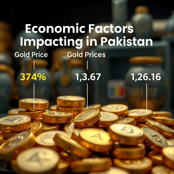 Economic Factors Impacting Gold Prices in Pakistan Illustration of economic factors influencing gold prices including currency exchange and government policy