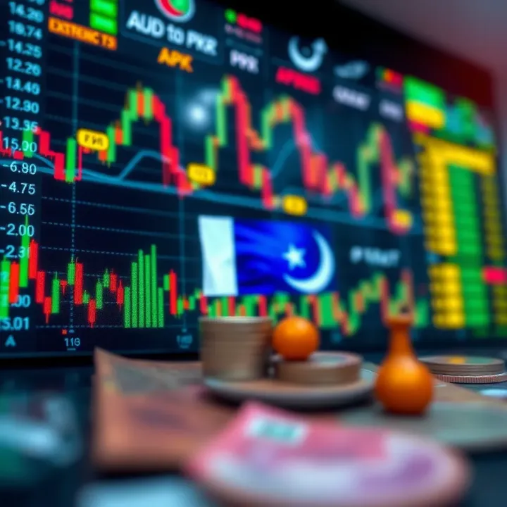Economic Factors Influencing AUD to PKR Exchange and Its Effects on Pakistan Visual of economic indicators and trade symbols representing impact of currency changes on Pakistan's economy