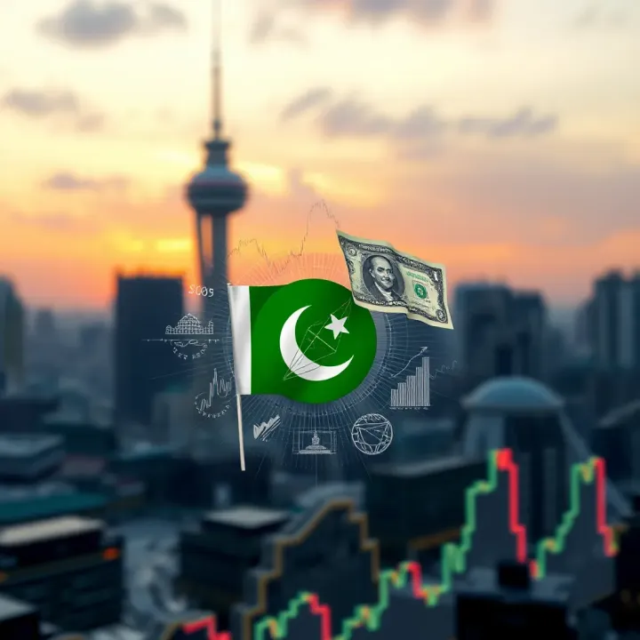 Illustration depicting various economic and political factors affecting Pakistan's dollar rate