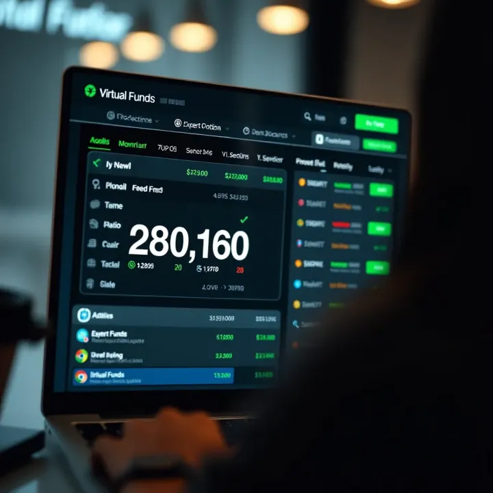 Expert Option Demo Account with Virtual Funds for Practice Virtual funds balance on Expert Option demo account with trading options visible