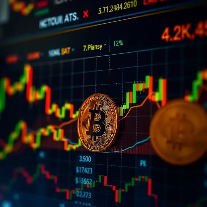 Graph showing cryptocurrency price trends with fluctuating lines and market data indicators