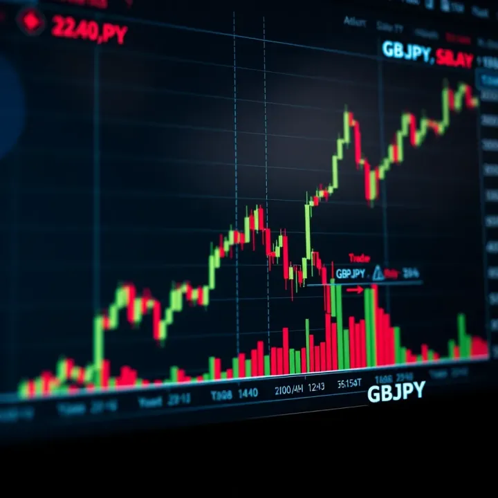 Graph showing recent fluctuations in the GBPJPY currency pair within a financial chart