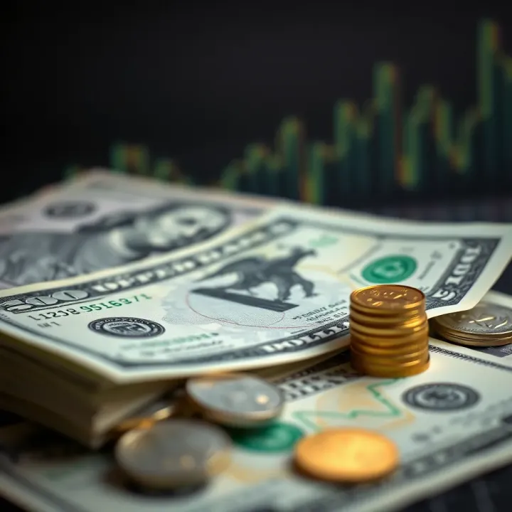 Conceptual visualization of geopolitical events and monetary policy impacting currency value