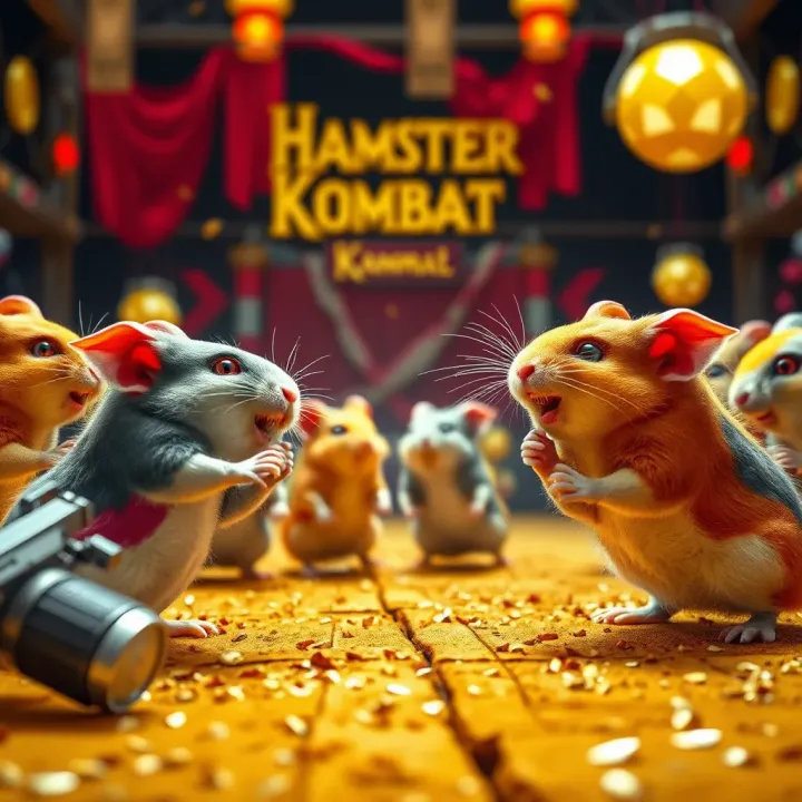Colorful hamsters engaged in vibrant combat in Hamster Kombat game arena
