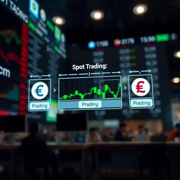 Diagram illustrating the concept of spot trading with currency exchange symbols