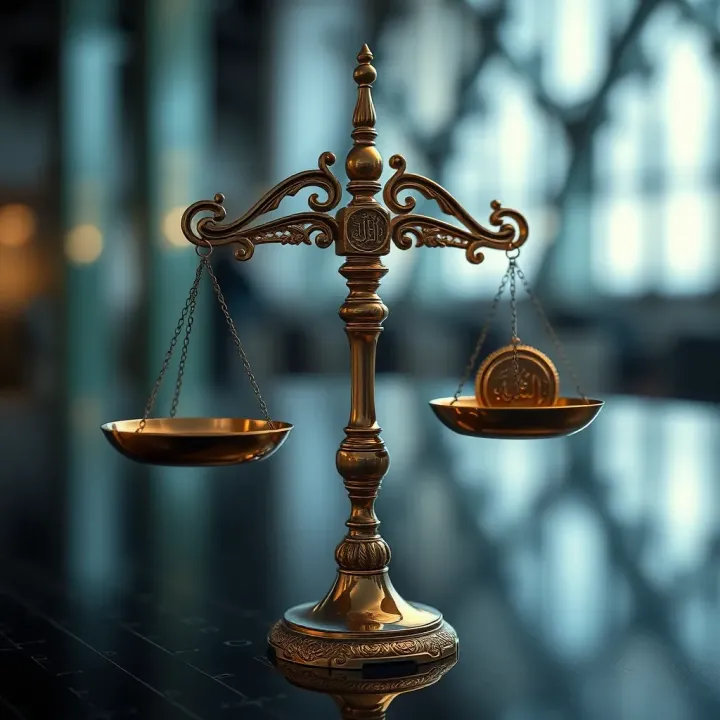 Visual representation of Shariah law scales balancing Islamic principles and trading activities