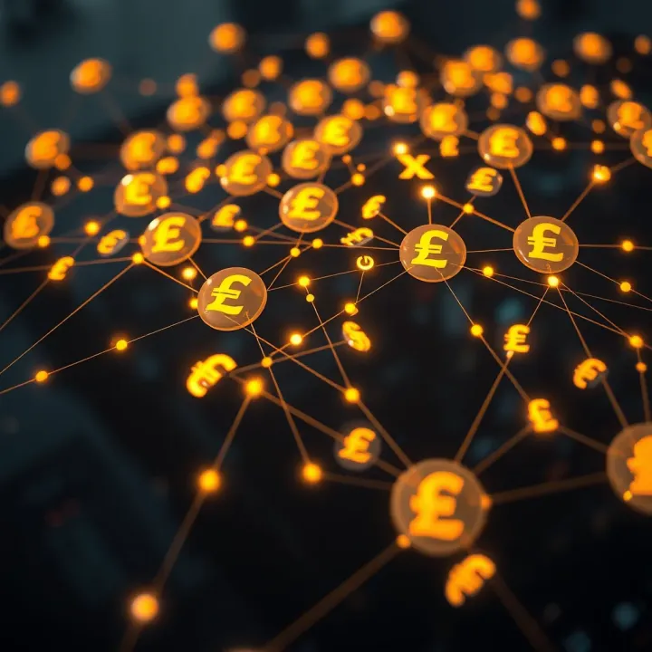 Collection of currency symbols connected by digital network lines representing online forex trading communities