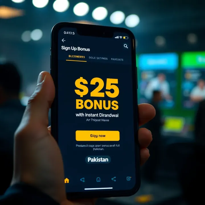 Sign Up Bonus Promotion on a Pakistani Betting Platform Mobile phone showing a promotional sign up bonus notification on a betting platform in Pakistan