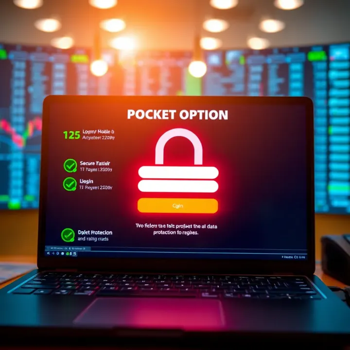 Secure login screen of Pocket Option highlighting two-factor authentication and data protection for traders