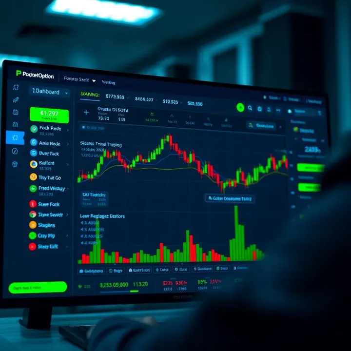 Dashboard view of Pocket Option trading platform showing various cryptocurrency and forex trading options
