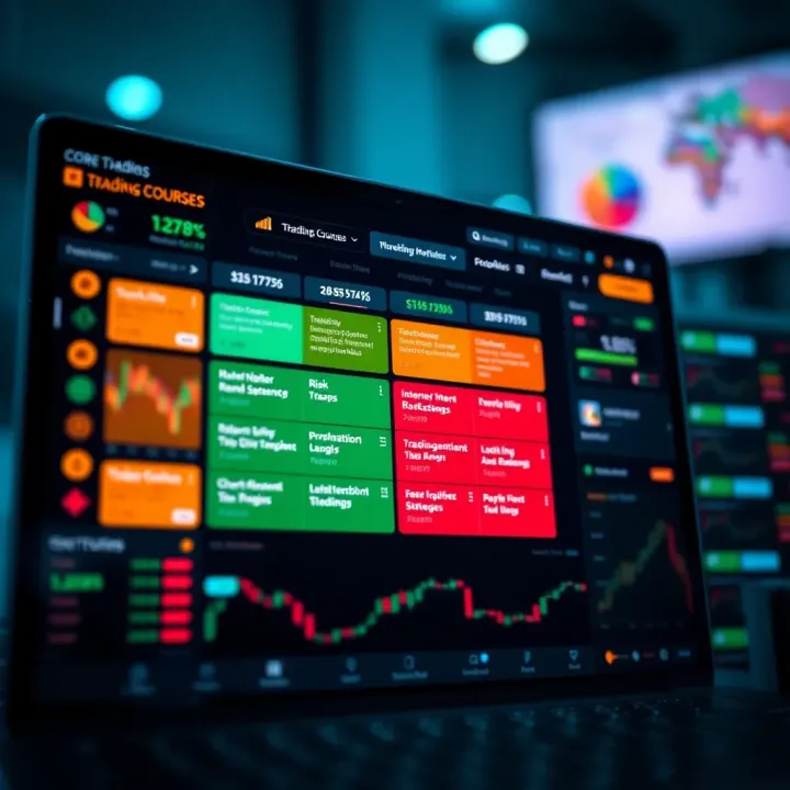 Core Topics Covered in Free Trading Courses Chart showing different trading course topics such as market analysis, risk management, and trading strategies