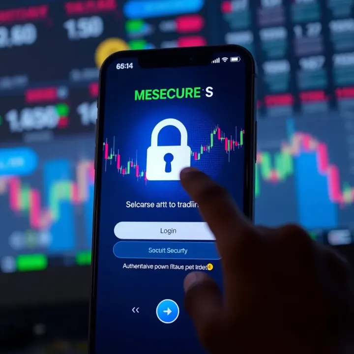 Secure login screen of a financial trading app emphasizing security features and user authentication