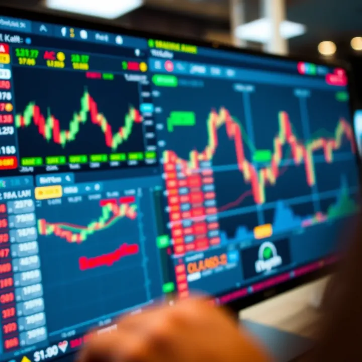 User interface of a secure trading platform showing stock charts and market data