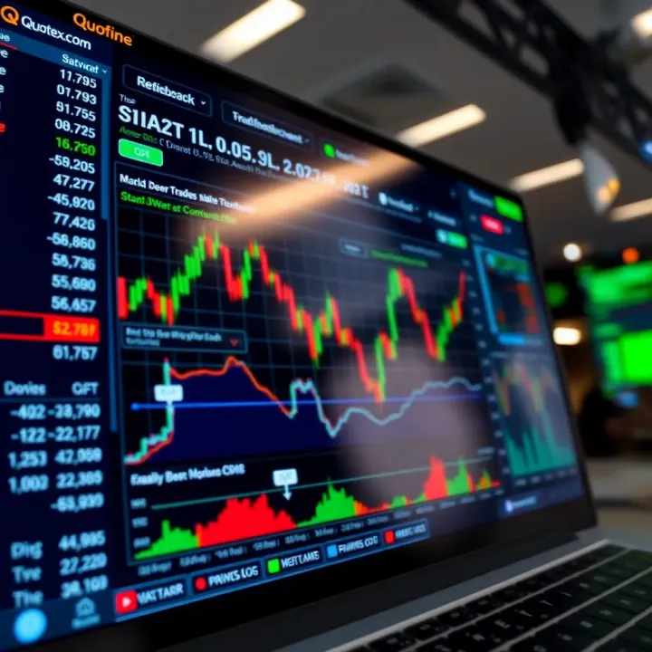 Dashboard view of Quotex.com platform showing multiple trading options and live market charts