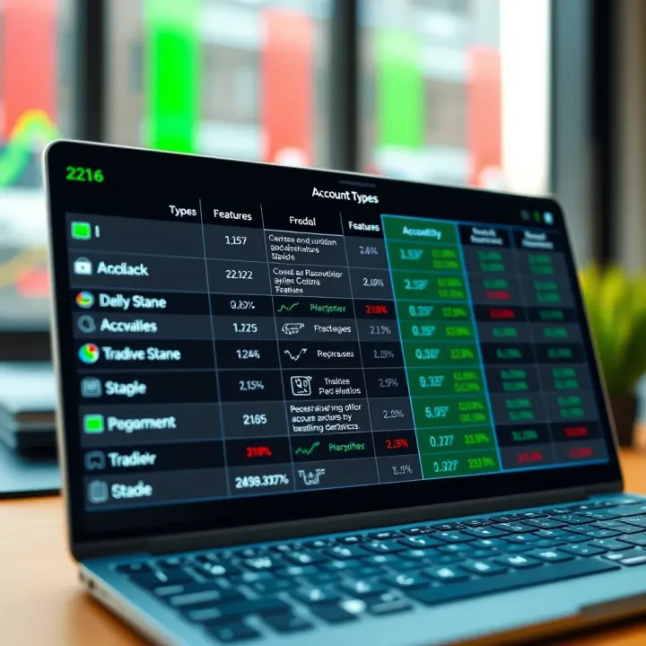 Comparison table displaying various account types and associated features offered by QXBroker.com