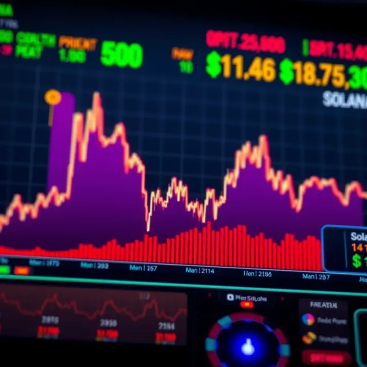 Graph displaying Solana price fluctuations with upward and downward trends