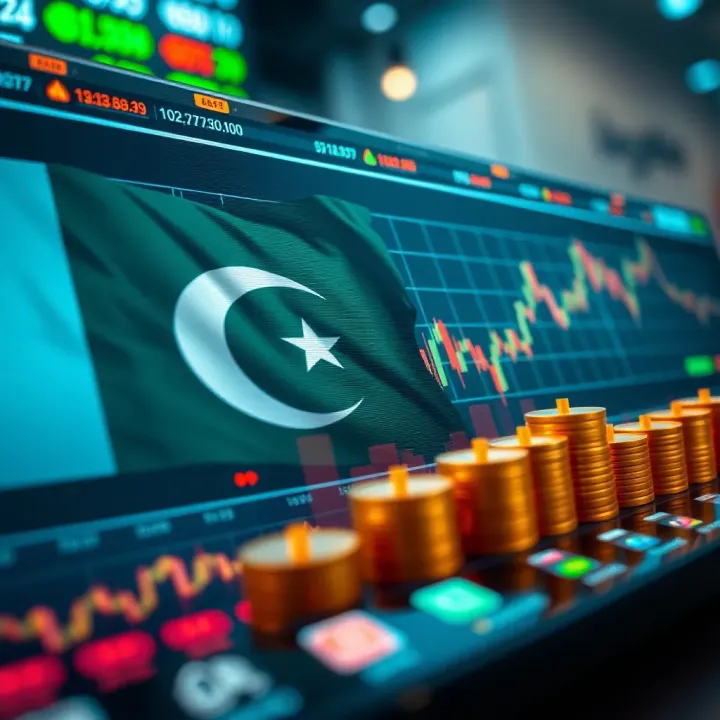 Stock Market Trends and Insights in Pakistan for Trading Apps Graphical representation of stock market trends with Pakistani flag and financial icons