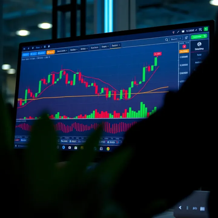 Interactive chart with multiple indicators and drawing tools on a financial trading platform