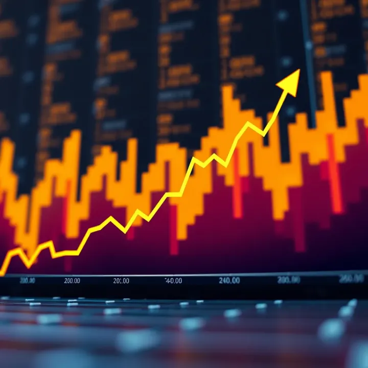 Graph showing upward trend in Cardano ADA price with digital blockchain background