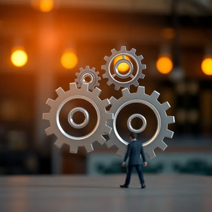 Illustration showing interconnected gears symbolizing roles and trust working together within a team