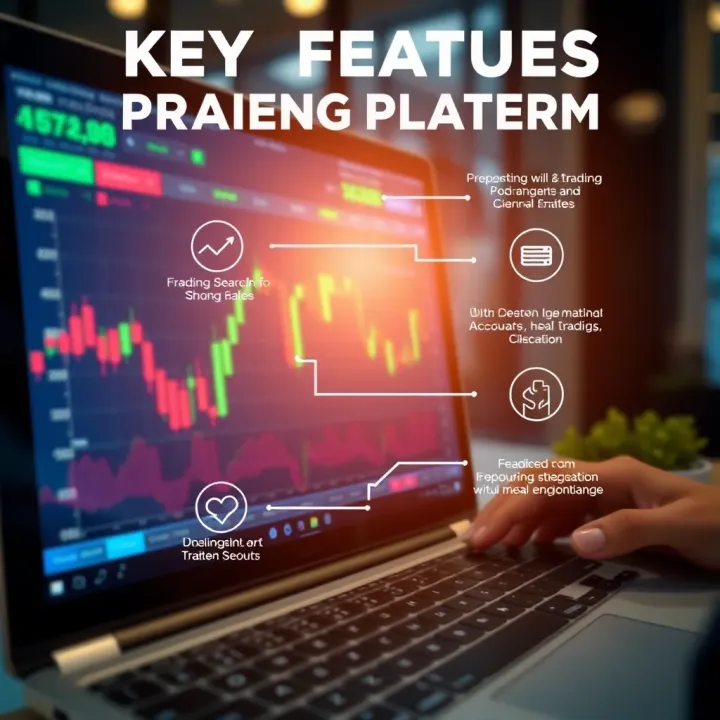 Illustration of a digital trading platform with highlighted features and icons