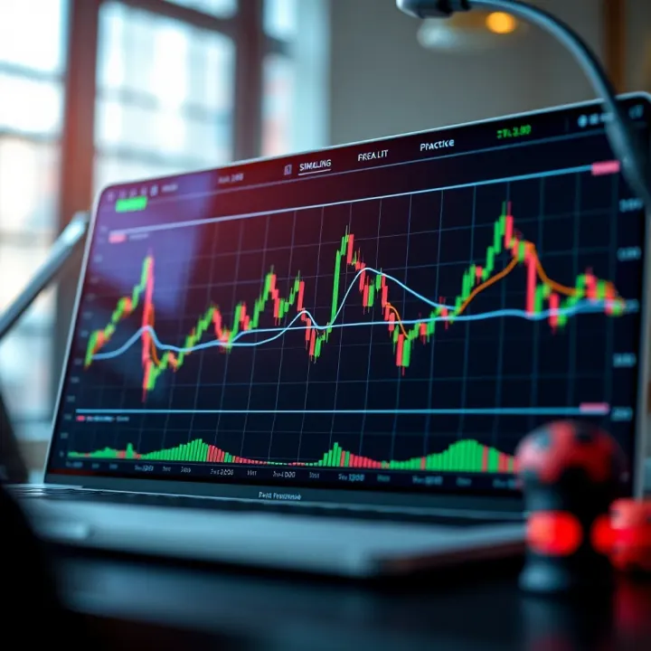 Graph showing simulated trading performance with digital interface