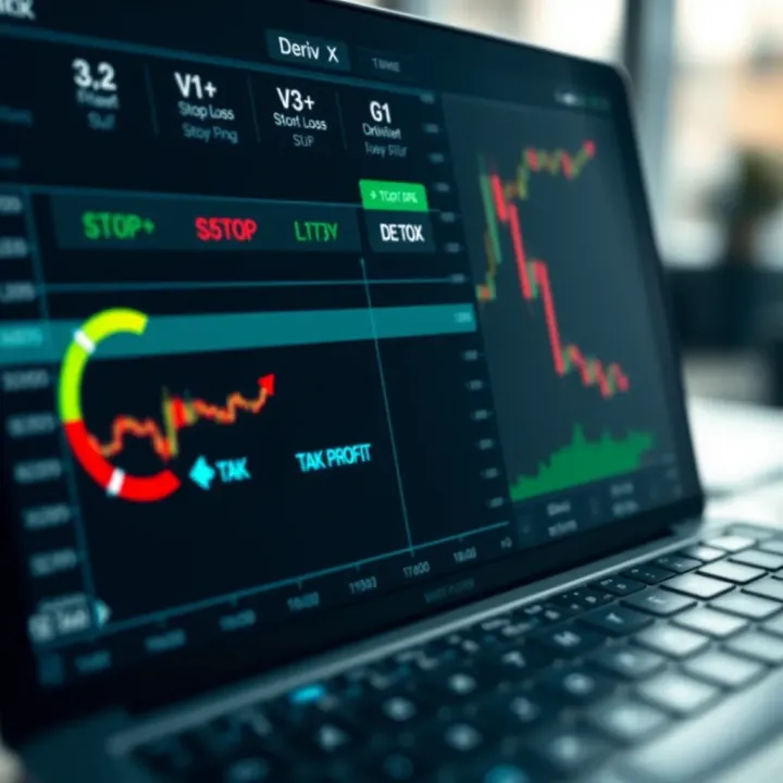 Graphical display of Deriv X risk management tools highlighting stop loss and take profit settings