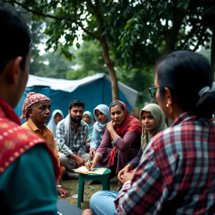 Community members engaging in a health awareness session outdoors