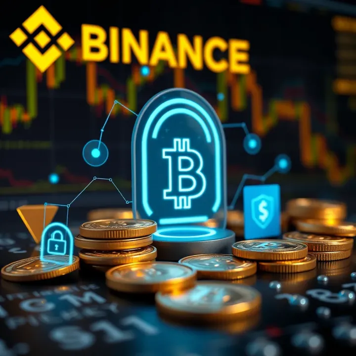 Visualization of cryptocurrency coins alongside digital security icons illustrating secure deposit transactions on Binance