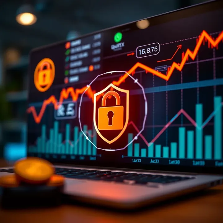 Conceptual graphic of secure online payment transactions with financial icons and security symbols