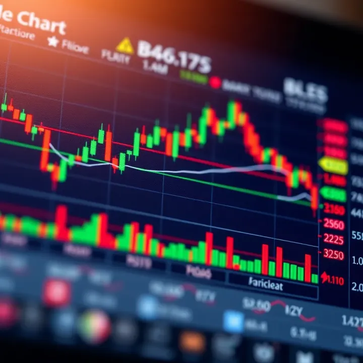 Technical trade chart showing common patterns and indicators for market analysis