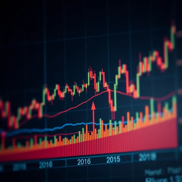 Line chart featuring common trading chart patterns like head and shoulders and double tops