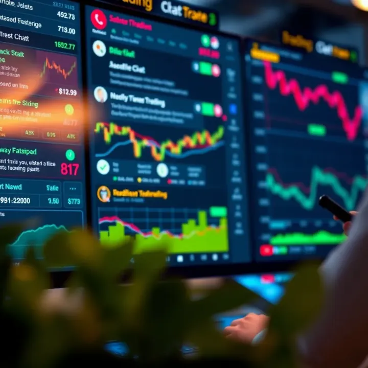 Digital interface showing a lively trading chat with diverse market discussions and real-time updates
