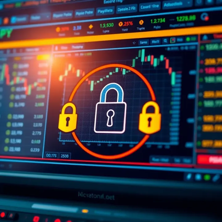 Account Security Features in Trading Platforms Secure login interface with encryption symbols representing account protection