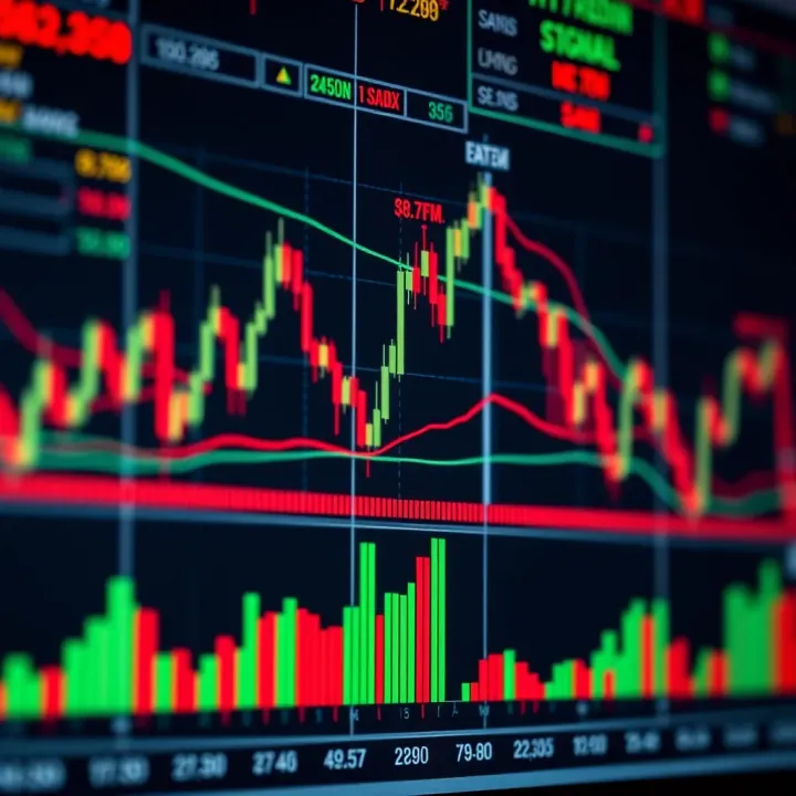 Chart displaying various trading signals with indicators and trend lines in a financial market context