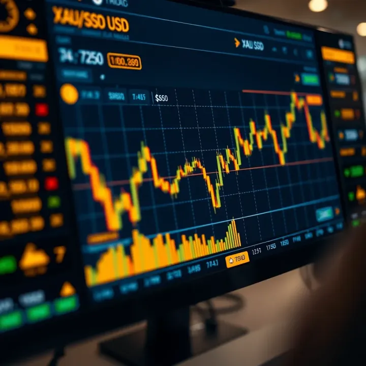 Live trading platform showing gold price fluctuations against US dollar