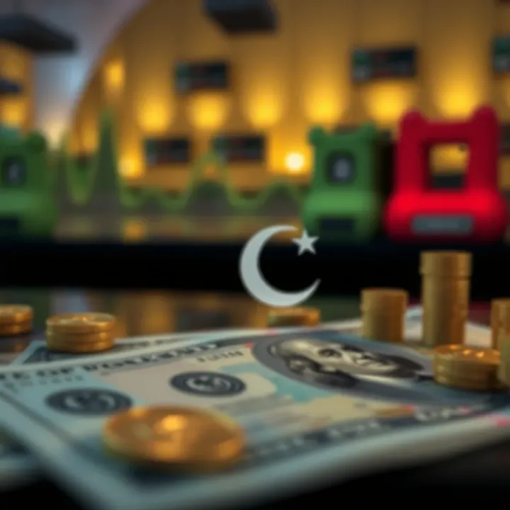 Economic Influences on USD to PKR Currency Valuation Illustration of economic elements impacting currency valuation including trade balance and inflation