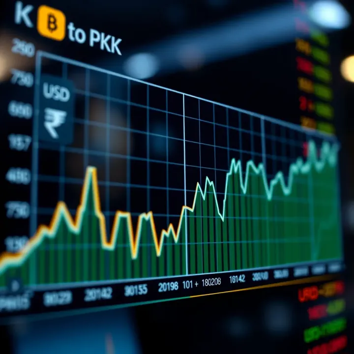 Graph depicting the fluctuating exchange rate trends between the US dollar and the Pakistani rupee over time