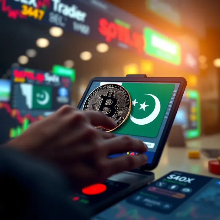 Illustration of a secure cryptocurrency transaction on a digital platform with Pakistani flag colors