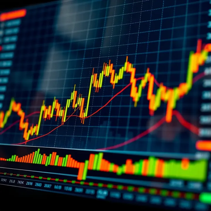 Technical Analysis of Gold Trading Charts Technical chart displaying candlestick patterns and moving averages for gold trading